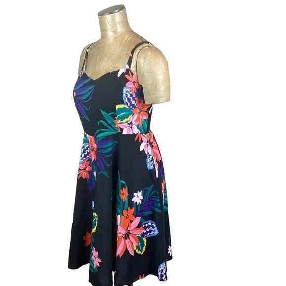 NWT Old Navy Black Tropical Bold Colorful Floral Sun Dress "Cami" Sz L #237i - Picture 4 of 7